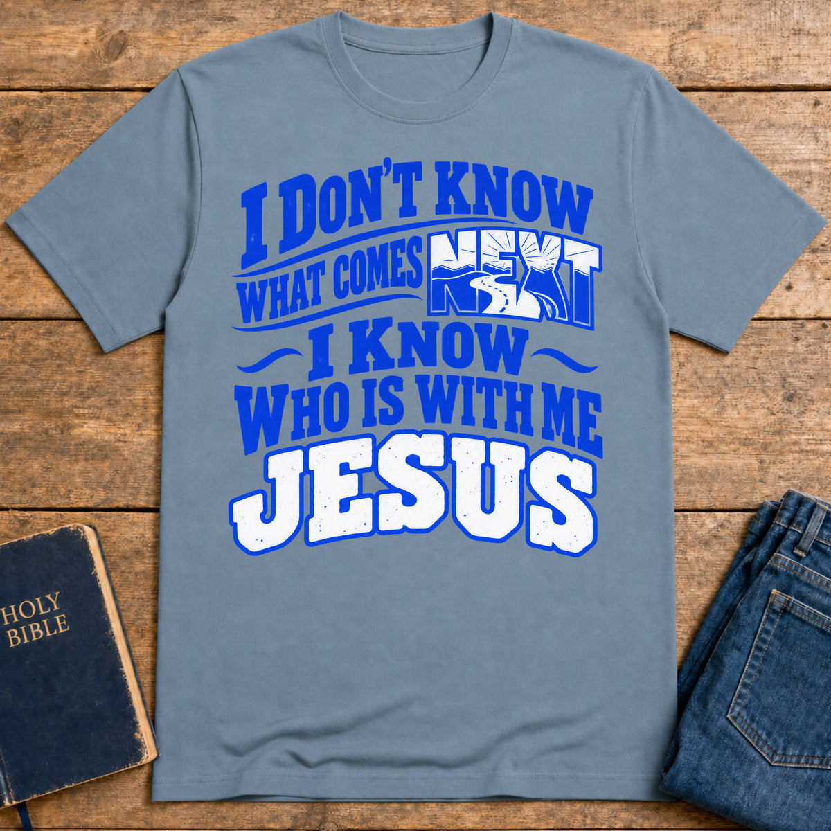 Jesus Guides T-Shirt — Stone Blue