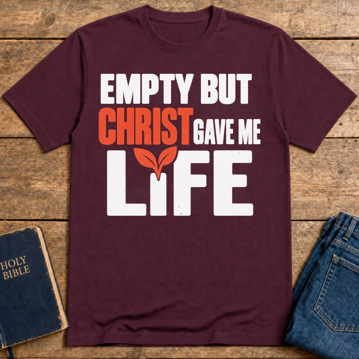 Christ Gives Life T-Shirt — Maroon