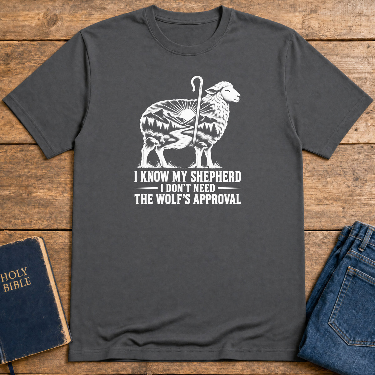 Shepherd Over Wolves T-Shirt — Charcoal