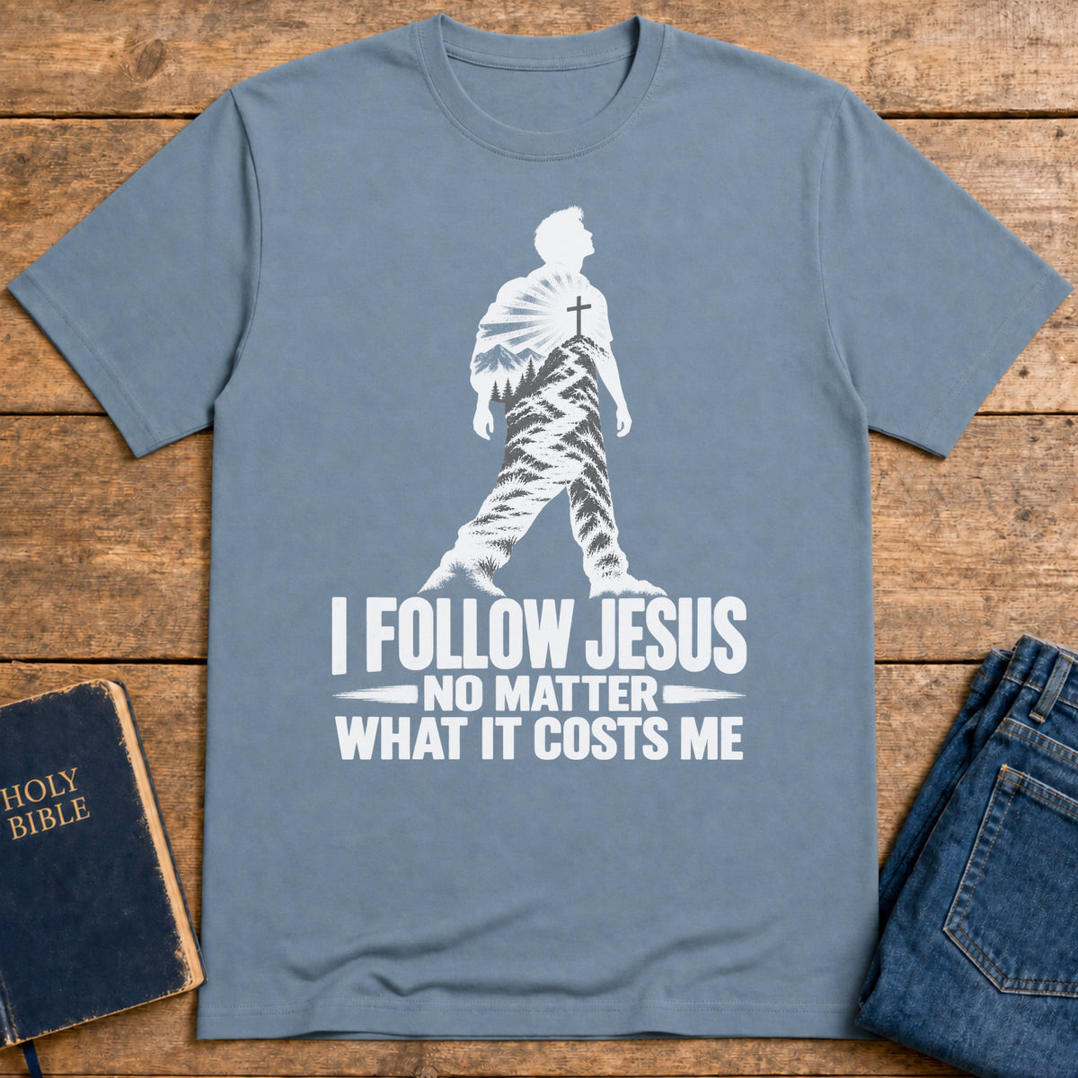 Take Up Cross T-Shirt — Stone Blue