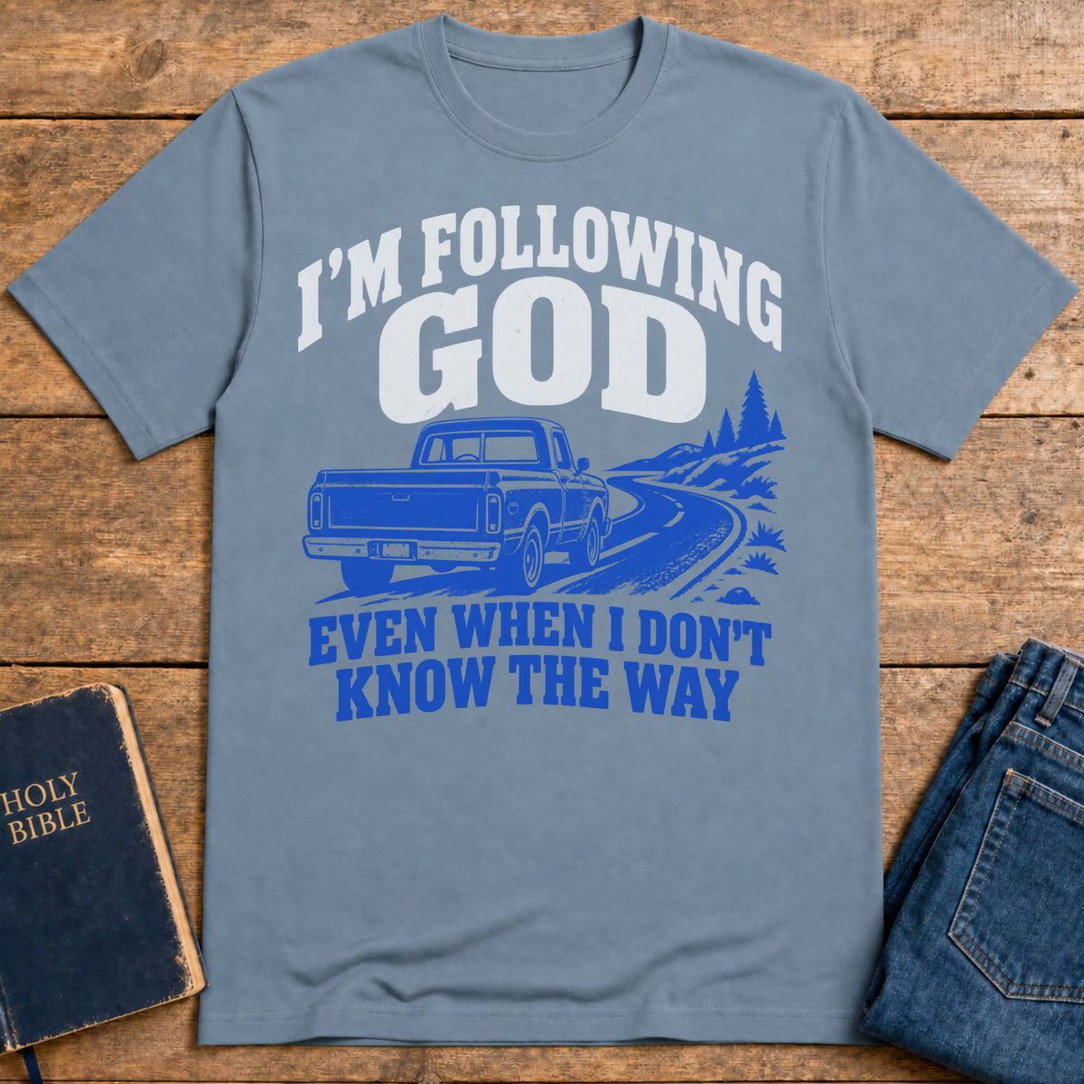 Unmapped Faith T-Shirt — Stone Blue
