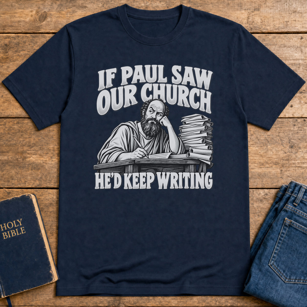 Paul Keeps Writing T-Shirt — Navy