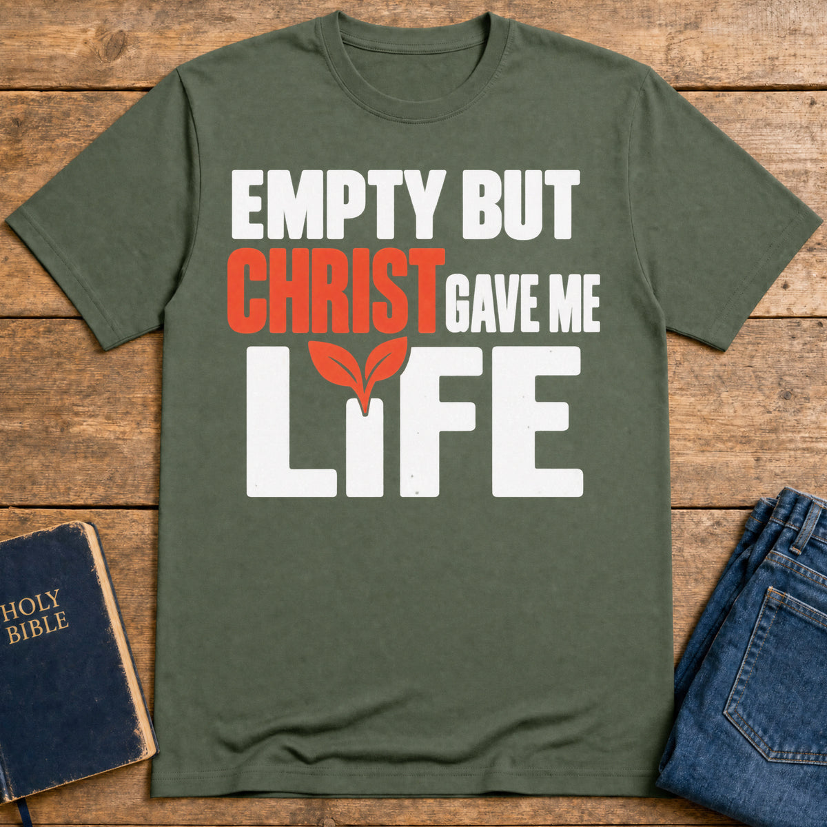 Christ Gives Life T-Shirt — Military Green