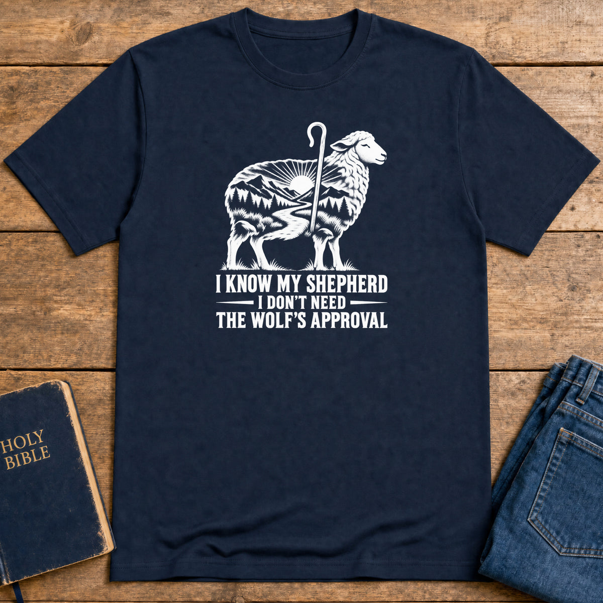 Shepherd Over Wolves T-Shirt — Navy