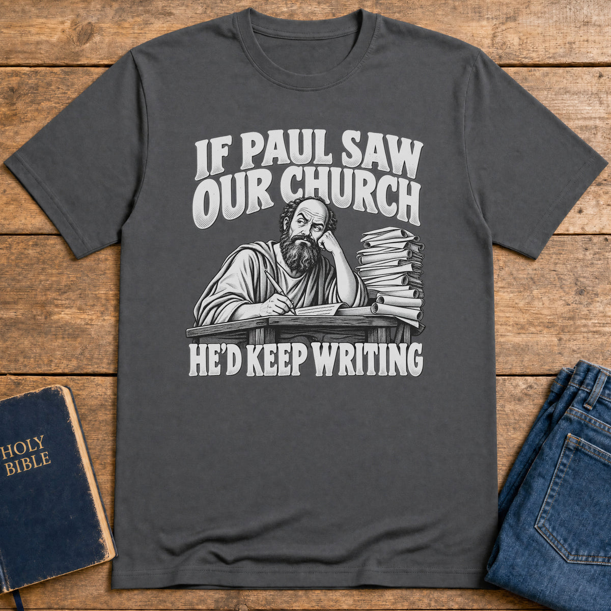 Paul Keeps Writing T-Shirt — Charcoal