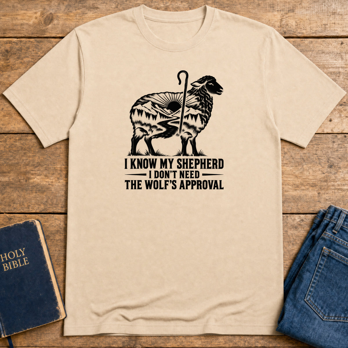 Shepherd Over Wolves T-Shirt — Natural